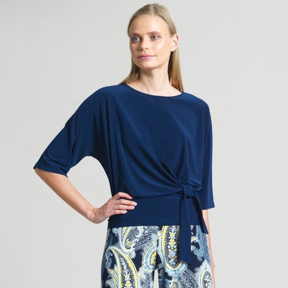 CLARA SUN WOO Side Tie 3/4 Length Sleeve - NAVY